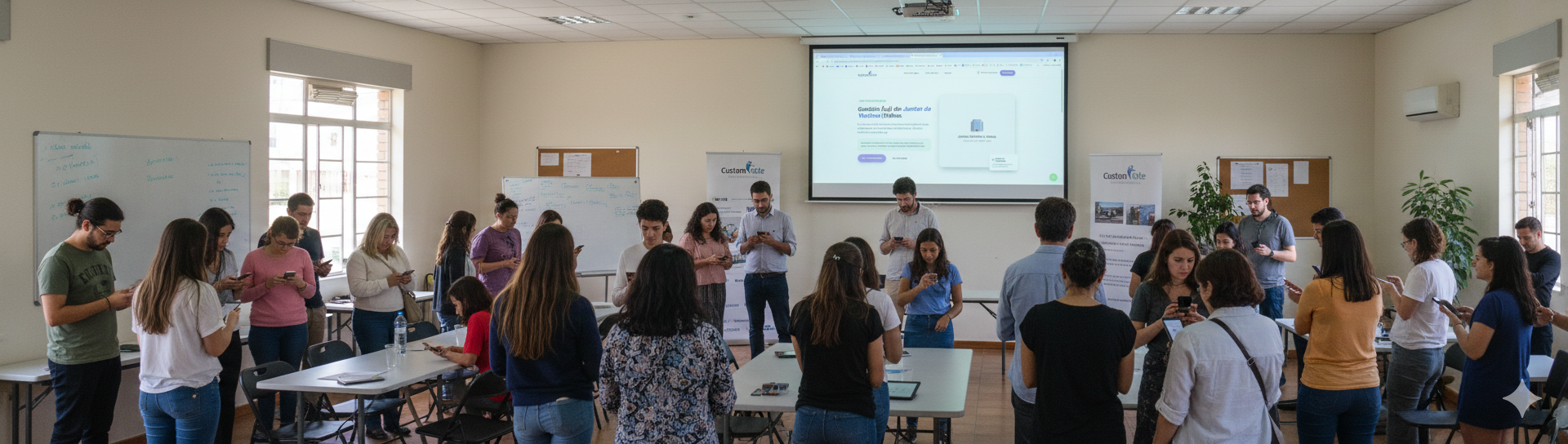 Asamblea virtual de vecinos participando en votación online