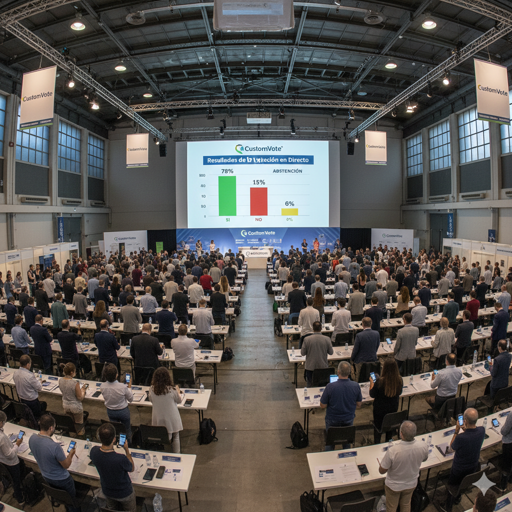 Accionistas participando en una junta general mediante el sistema de votación online certificado de Custom Vote